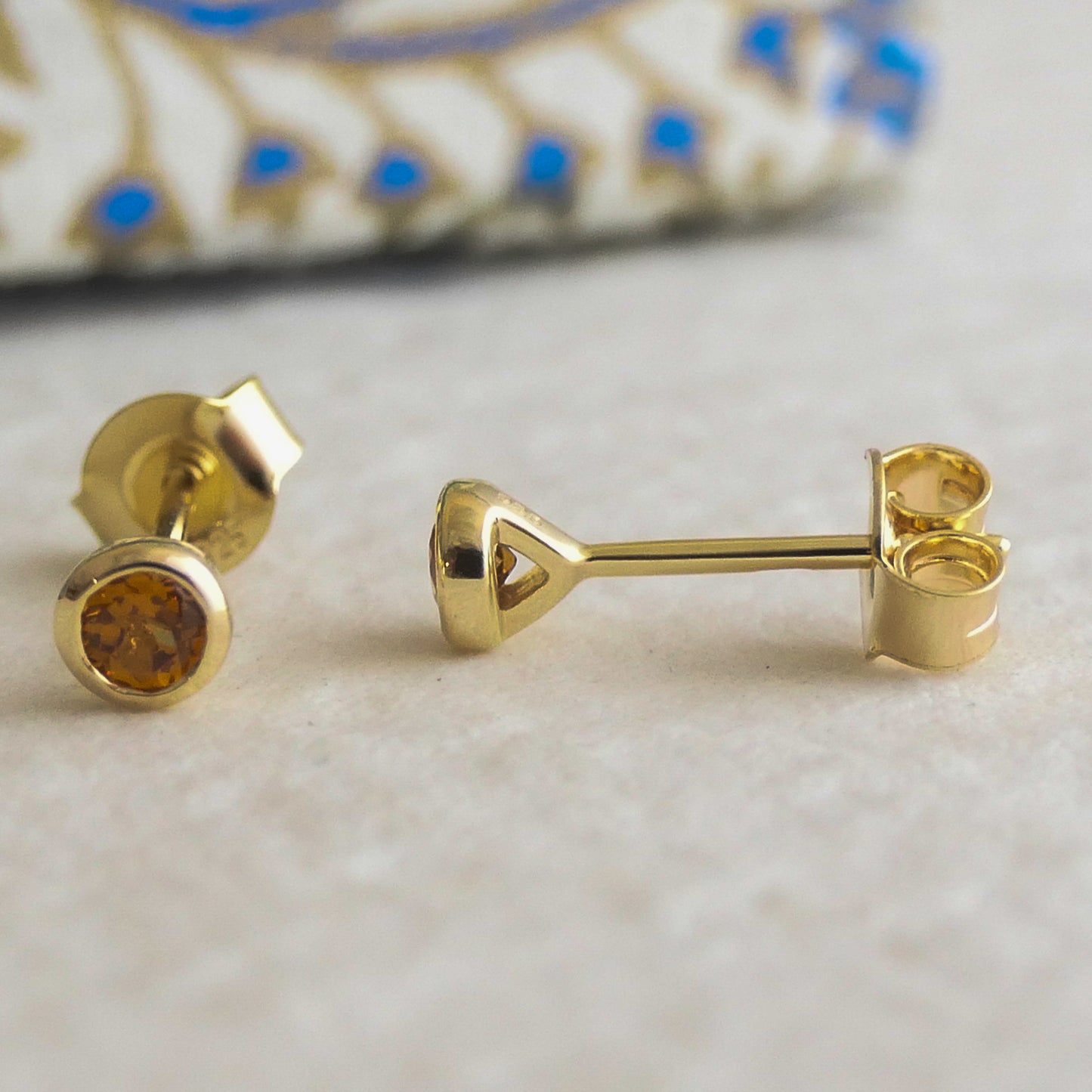 3mm Hessonite Garnet Gold Plated Sterling Silver Stud Earrings