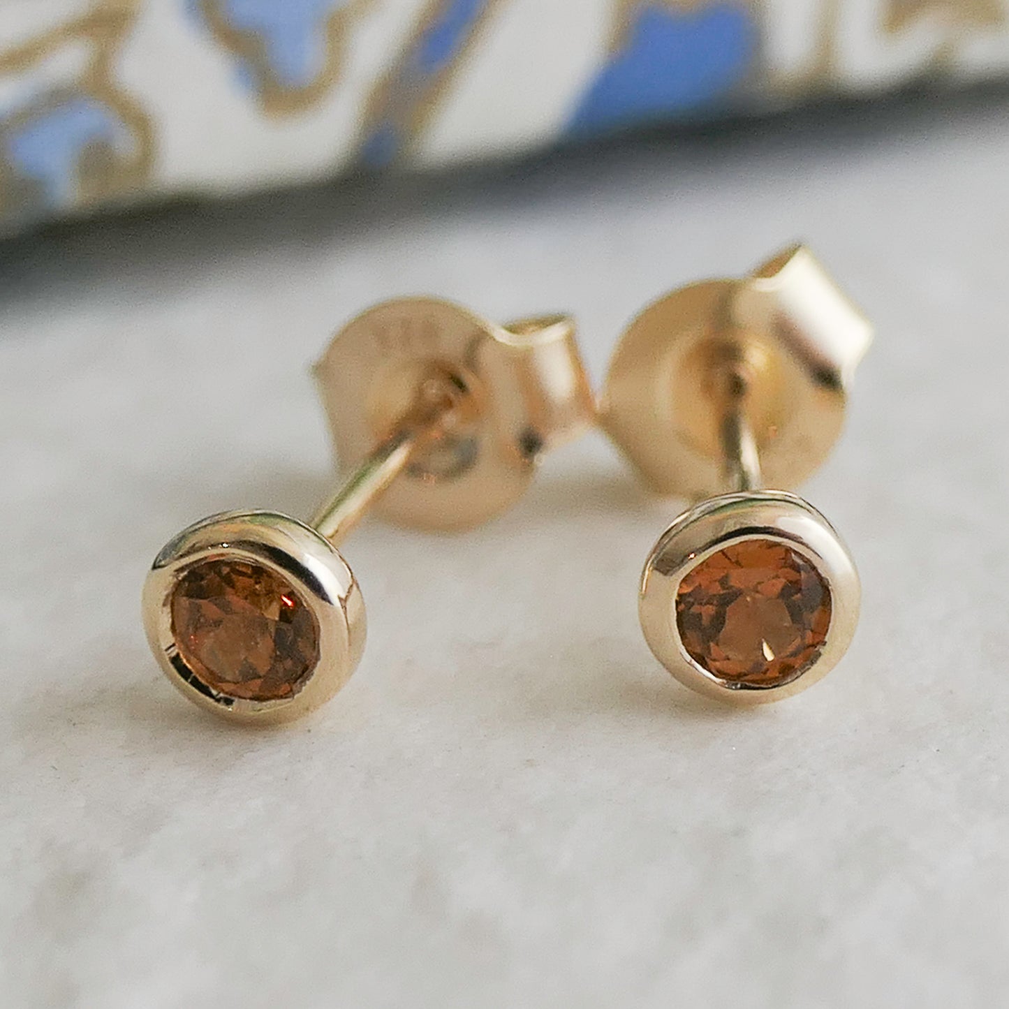 3mm Hessonite Garnet Gold Plated Sterling Silver Stud Earrings