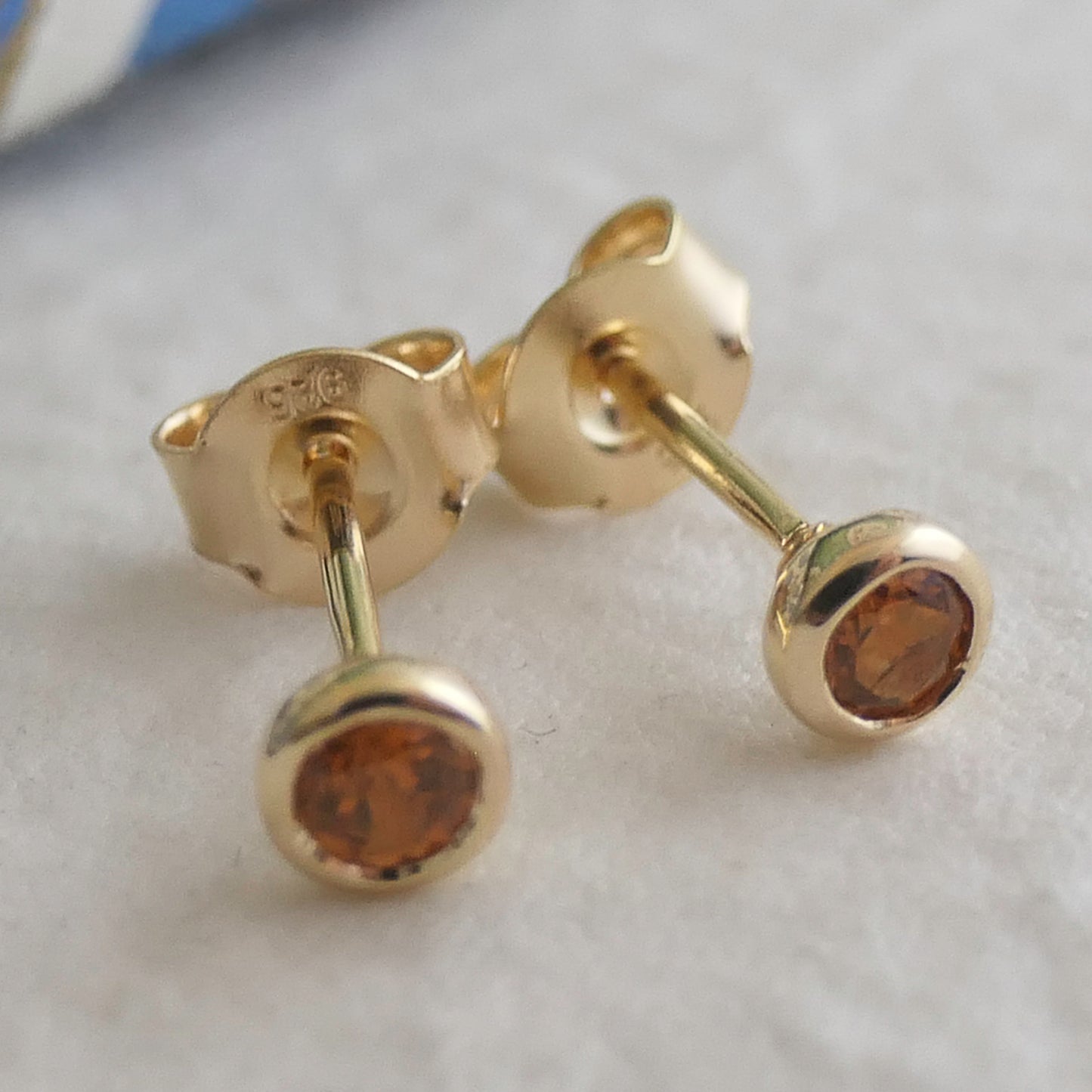 3mm Hessonite Garnet Gold Plated Sterling Silver Stud Earrings