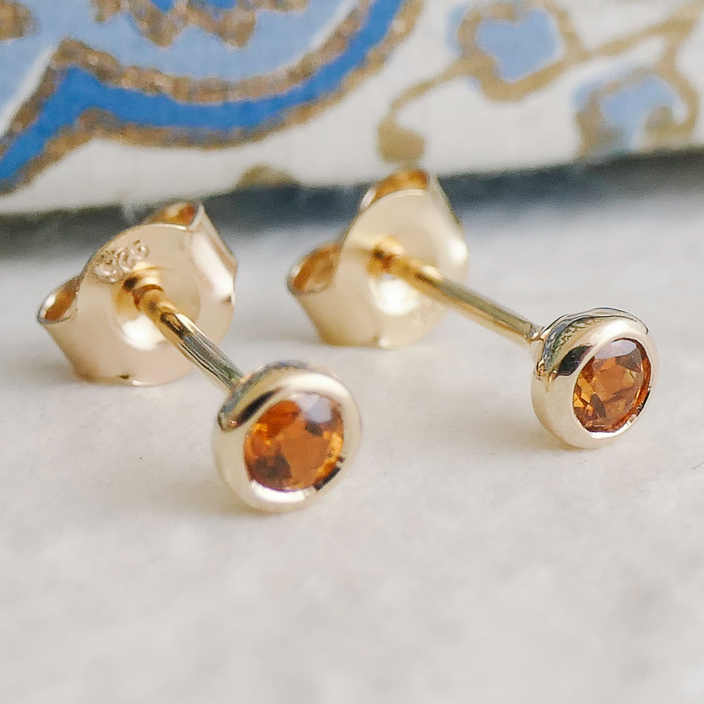 3mm Hessonite Garnet Gold Plated Sterling Silver Stud Earrings
