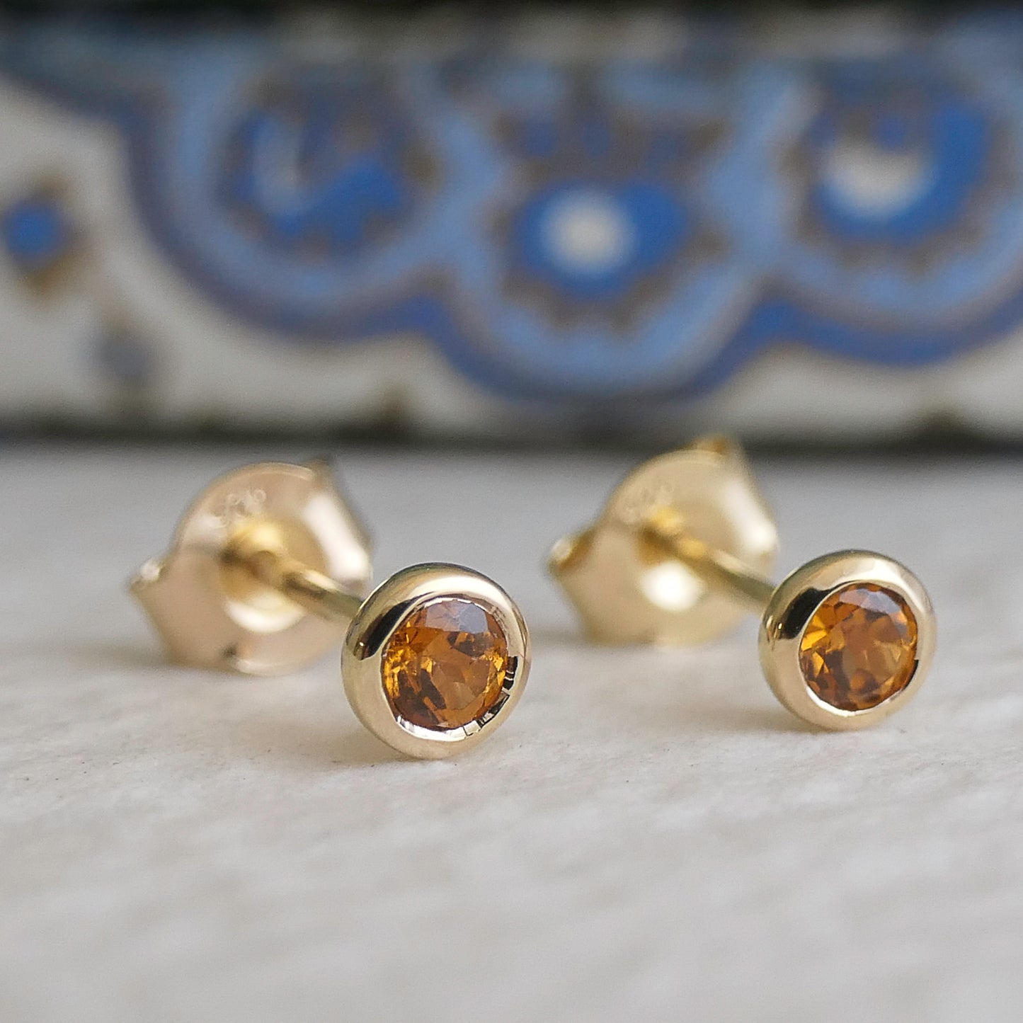 3mm Hessonite Garnet Gold Plated Sterling Silver Stud Earrings