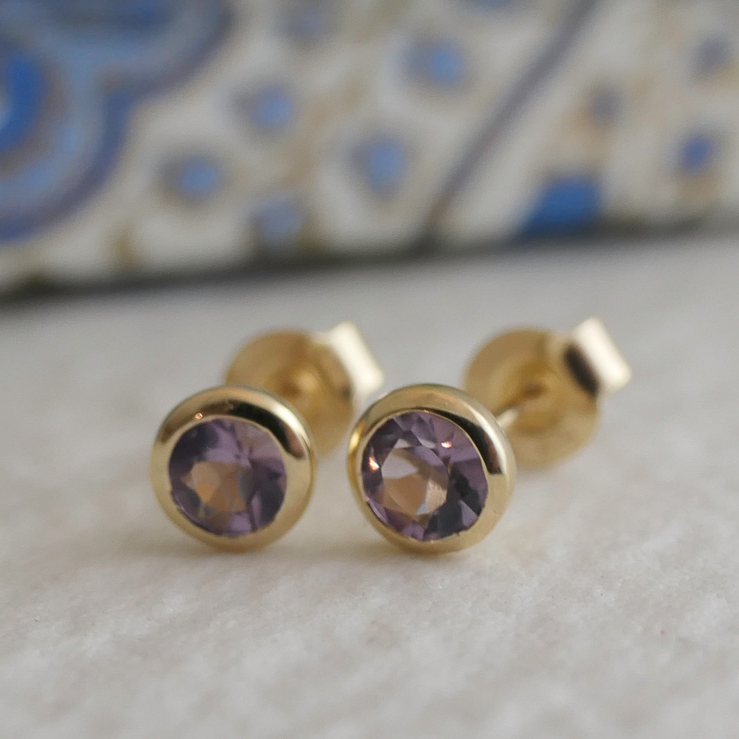 4mm Amethyst Gold Plated Sterling Silver Stud Earrings