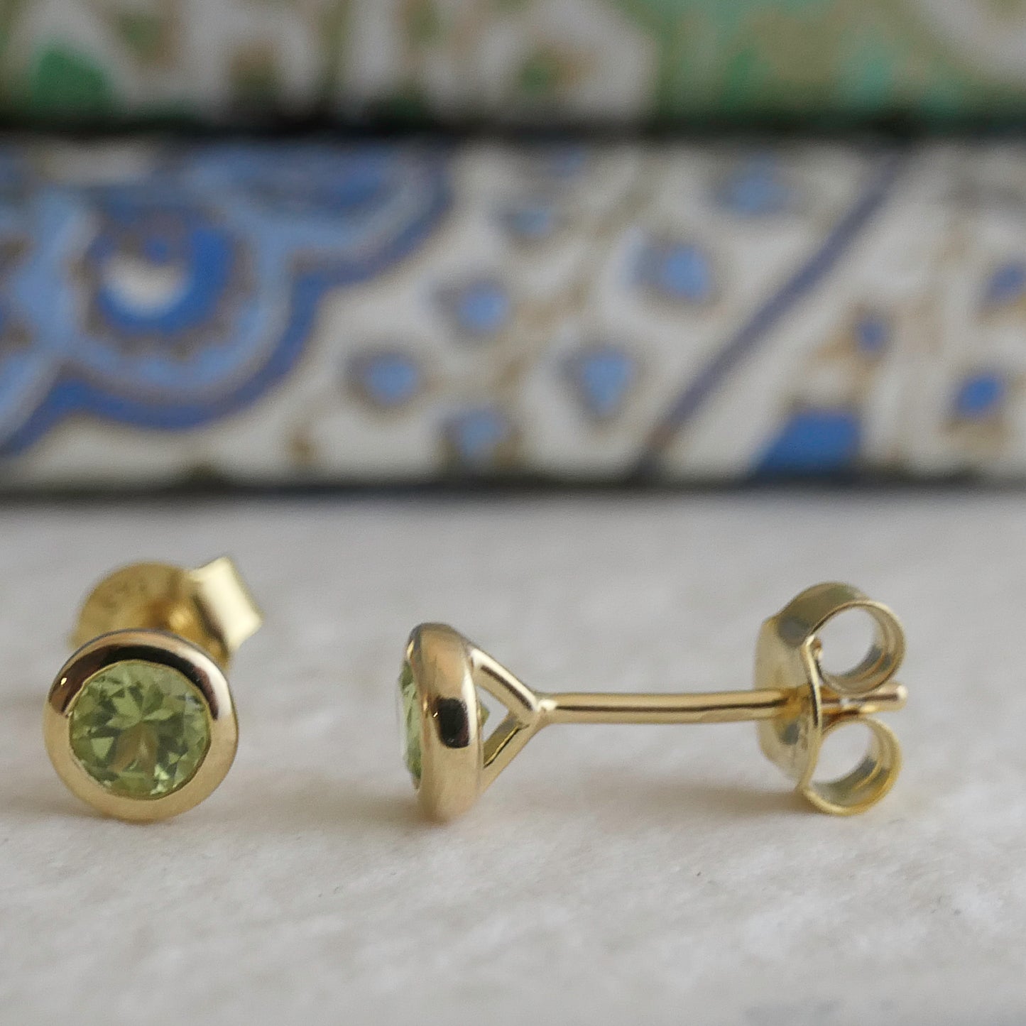 4mm Peridot Gold Plated Sterling Silver Stud Earrings
