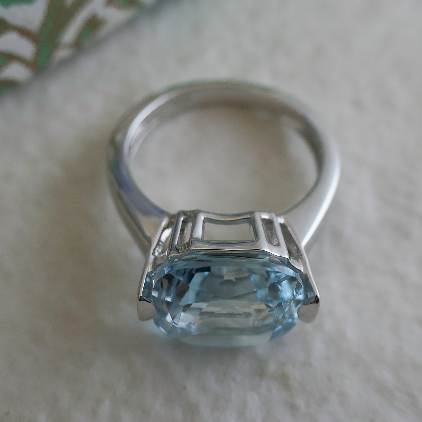 12mm Cushion Cut Blue Topaz Sterling Silver Ring
