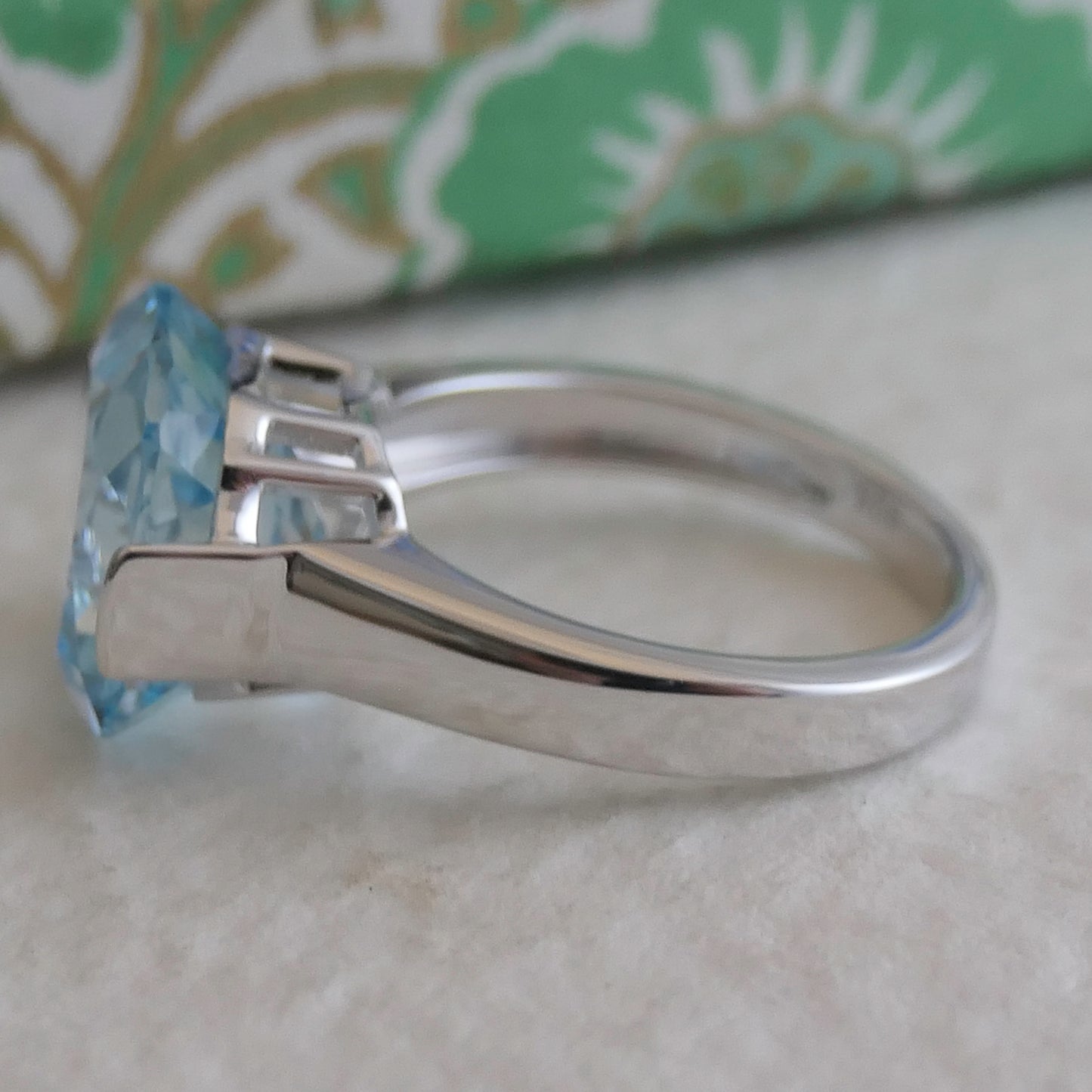 12mm Cushion Cut Blue Topaz Sterling Silver Ring