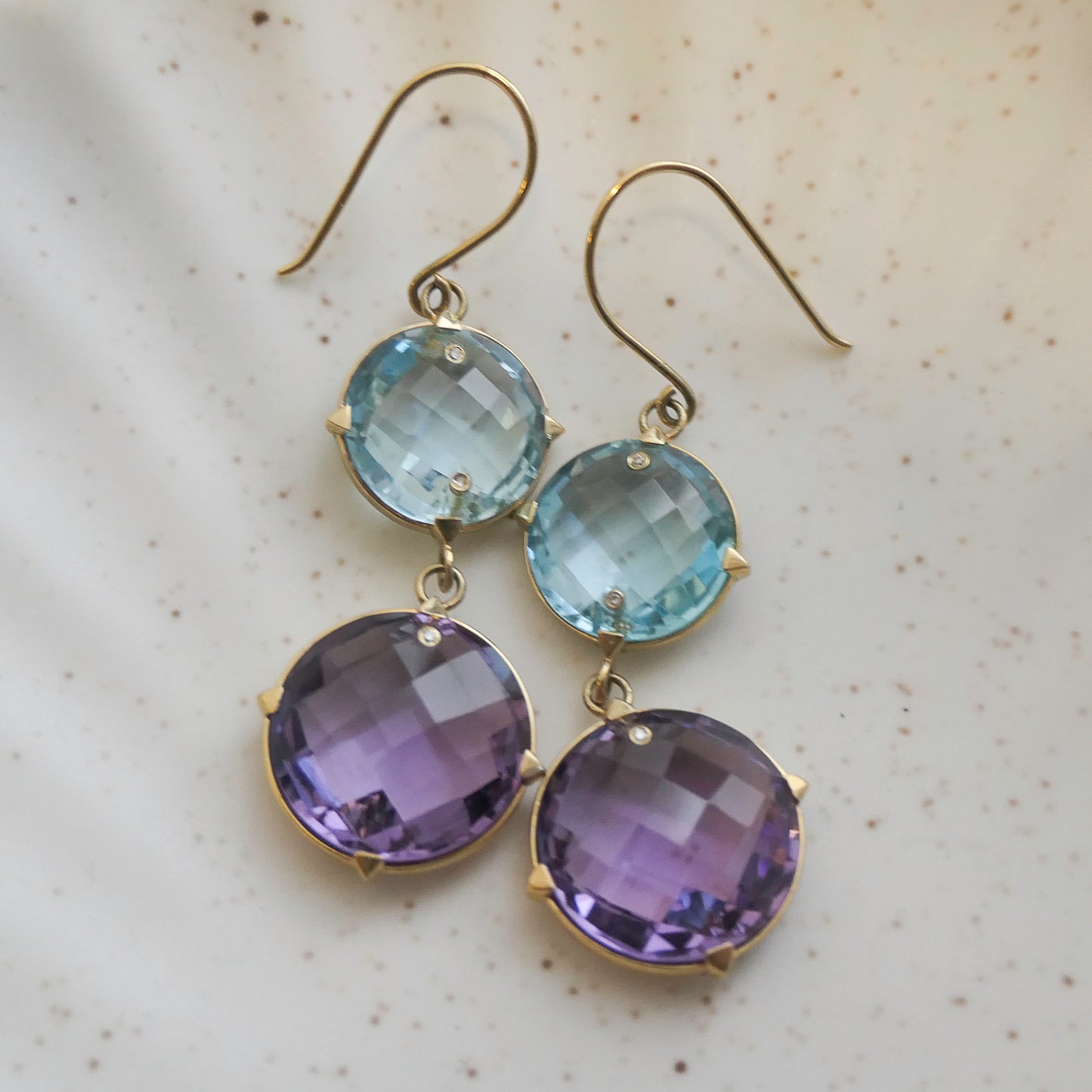 Blue Topaz and Amethyst 14kt Yellow Gold Earrings