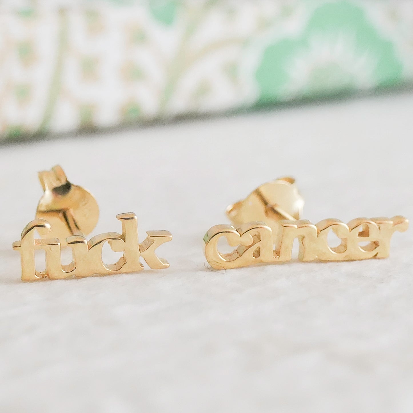 Fuck Cancer Gold Plated Sterling Silver Stud Earrings (Vermeil)