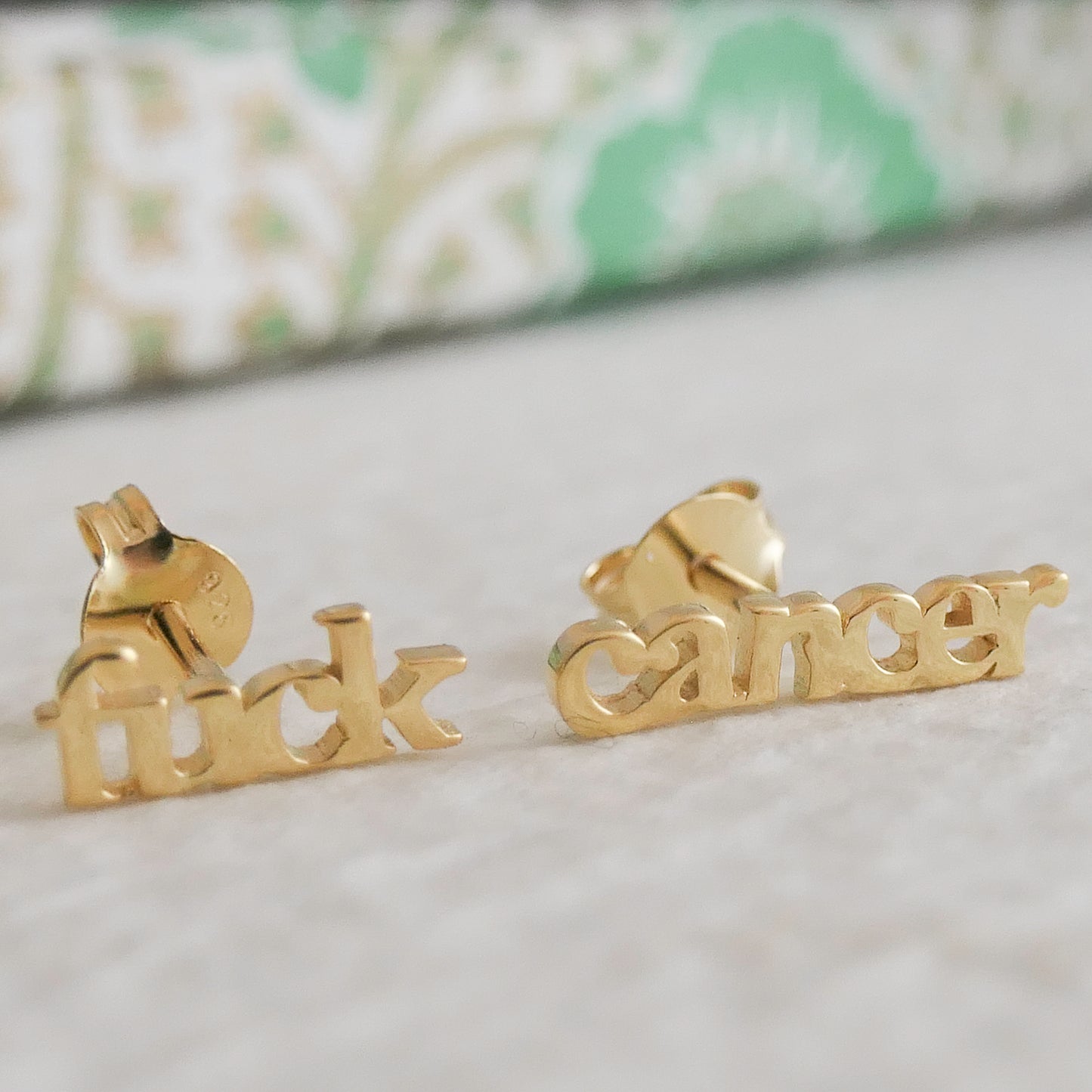 Fuck Cancer Gold Plated Sterling Silver Stud Earrings (Vermeil)
