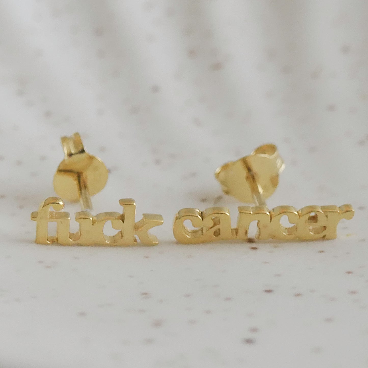 Fuck Cancer Gold Plated Sterling Silver Stud Earrings (Vermeil)
