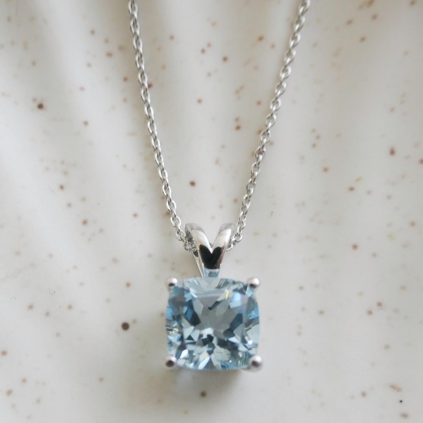 Elegant Blue Topaz Necklace – Cushion Cut, Sterling Silver