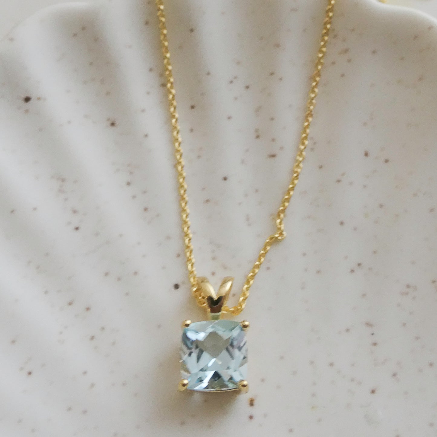 Elegant Blue Topaz Necklace – Cushion Cut, Gold Plated Sterling Silver