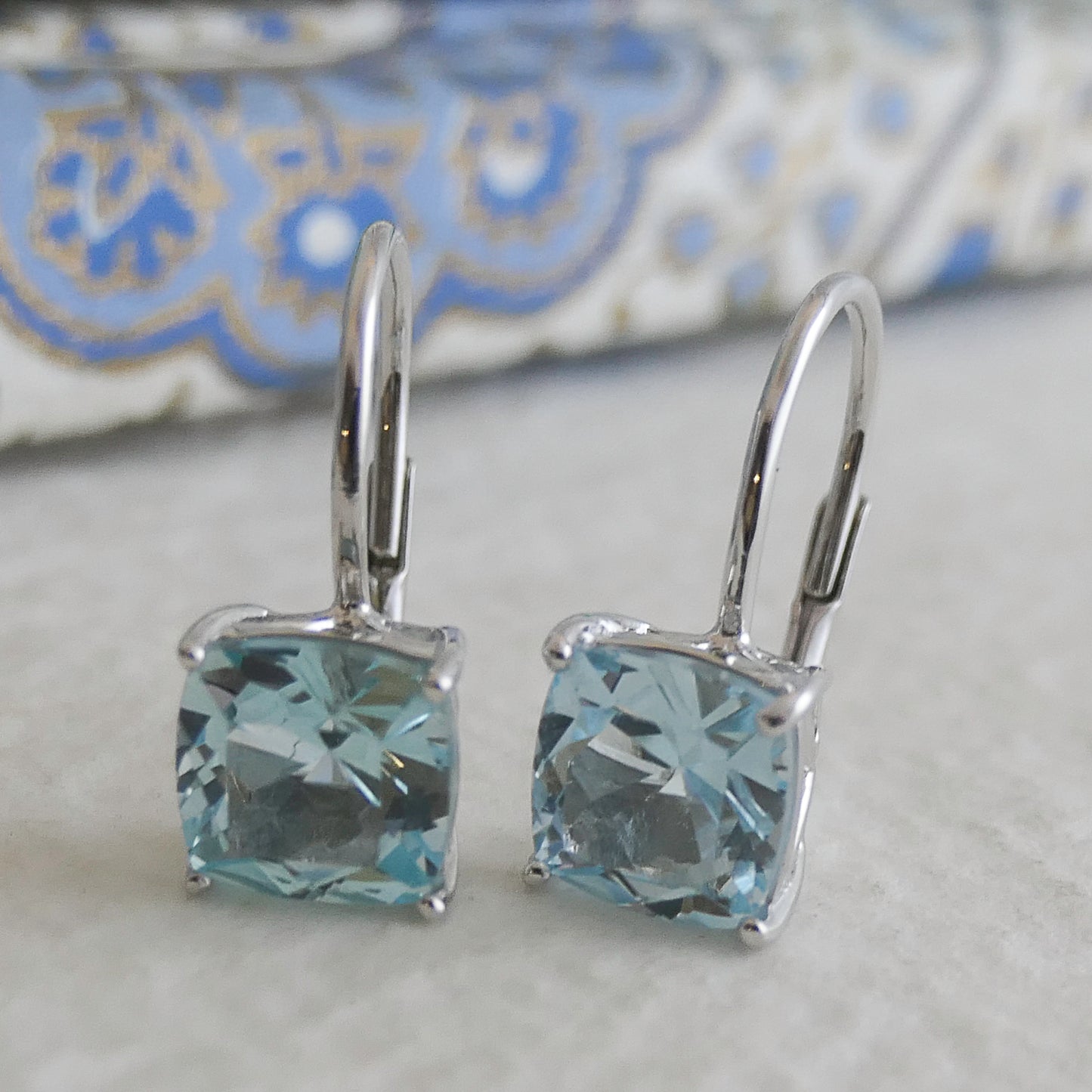 Blue Topaz Sterling Silver Leverback Earrings