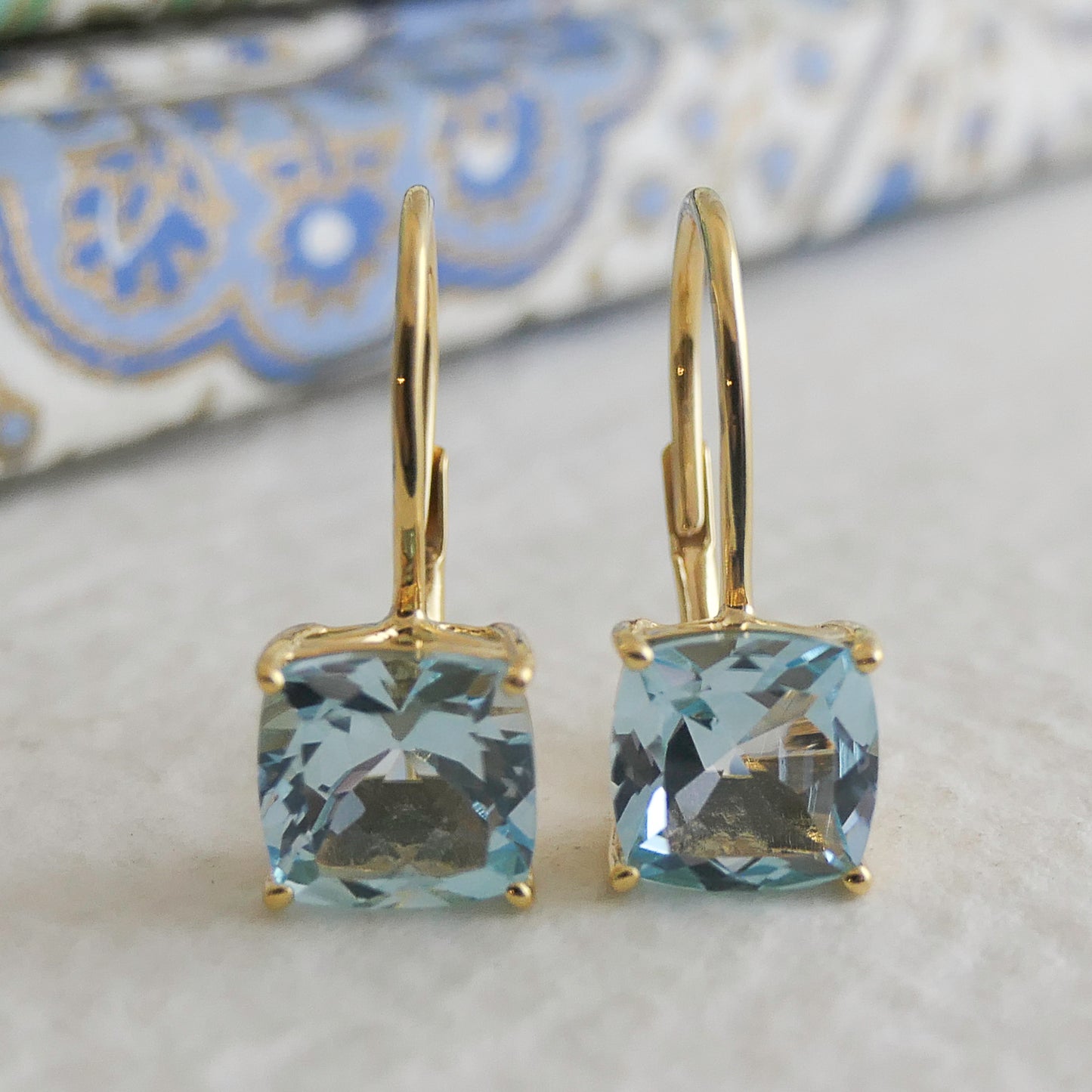 Blue Topaz Gold Vermeil Leverback Earrings