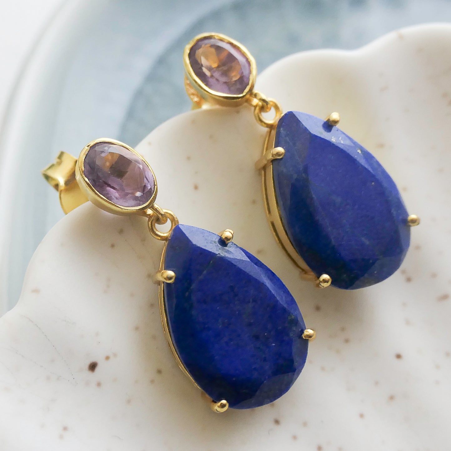Amethyst and Lapis Lazuli Drop Earrings