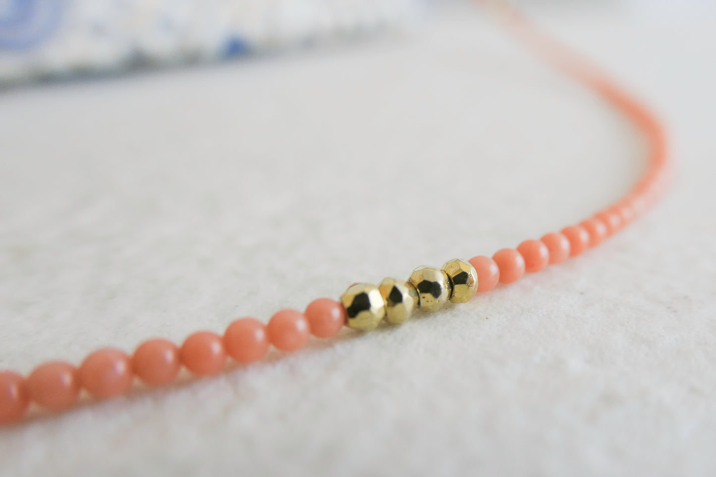Coral Natural Gemstone Beaded Necklace 17 inches