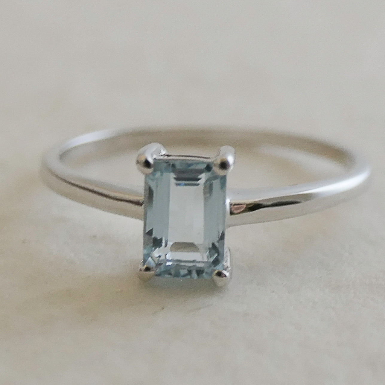 Aquamarine Baguette 14kt White Gold Ring - Size 7