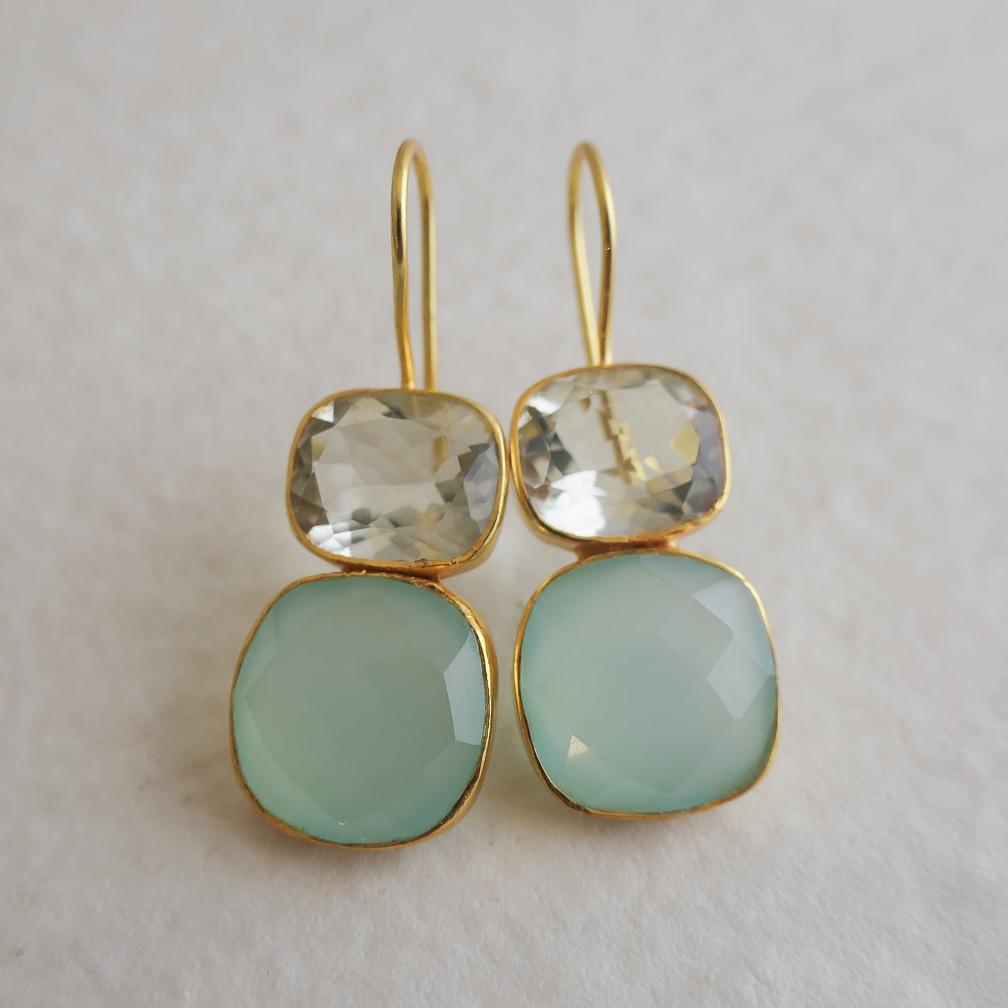 Green Amethyst and Aqua Chalcedony Vermeil Drop Earrings