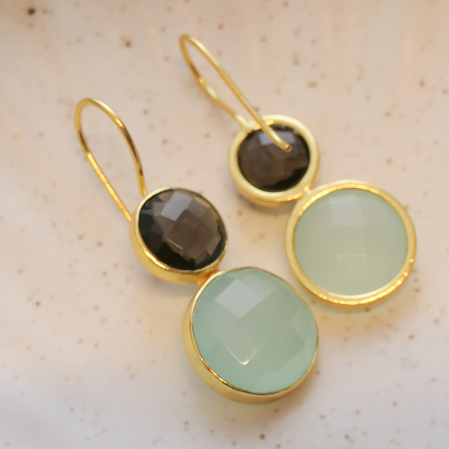 Smoky Quartz and Aqua Chalcedony Vermeil Drop Earrings