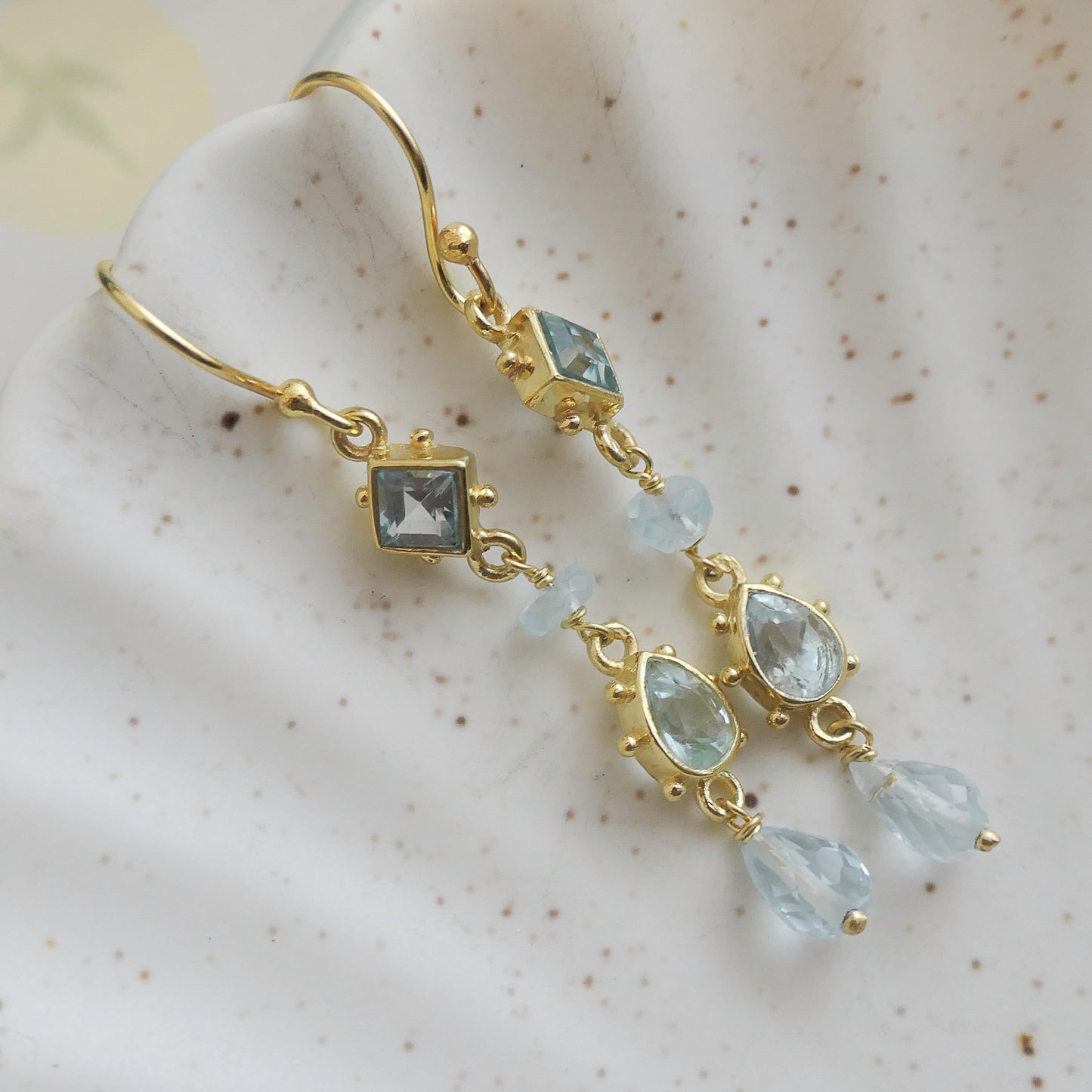 Blue Topaz Beaded Drop Earrings
