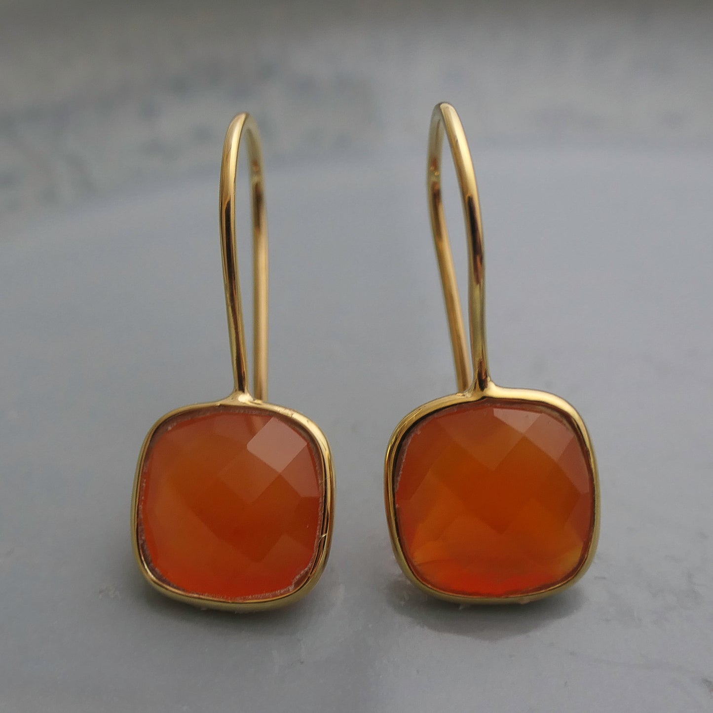 Carnelian 10mm Cushion Vermeil Drop Earrings