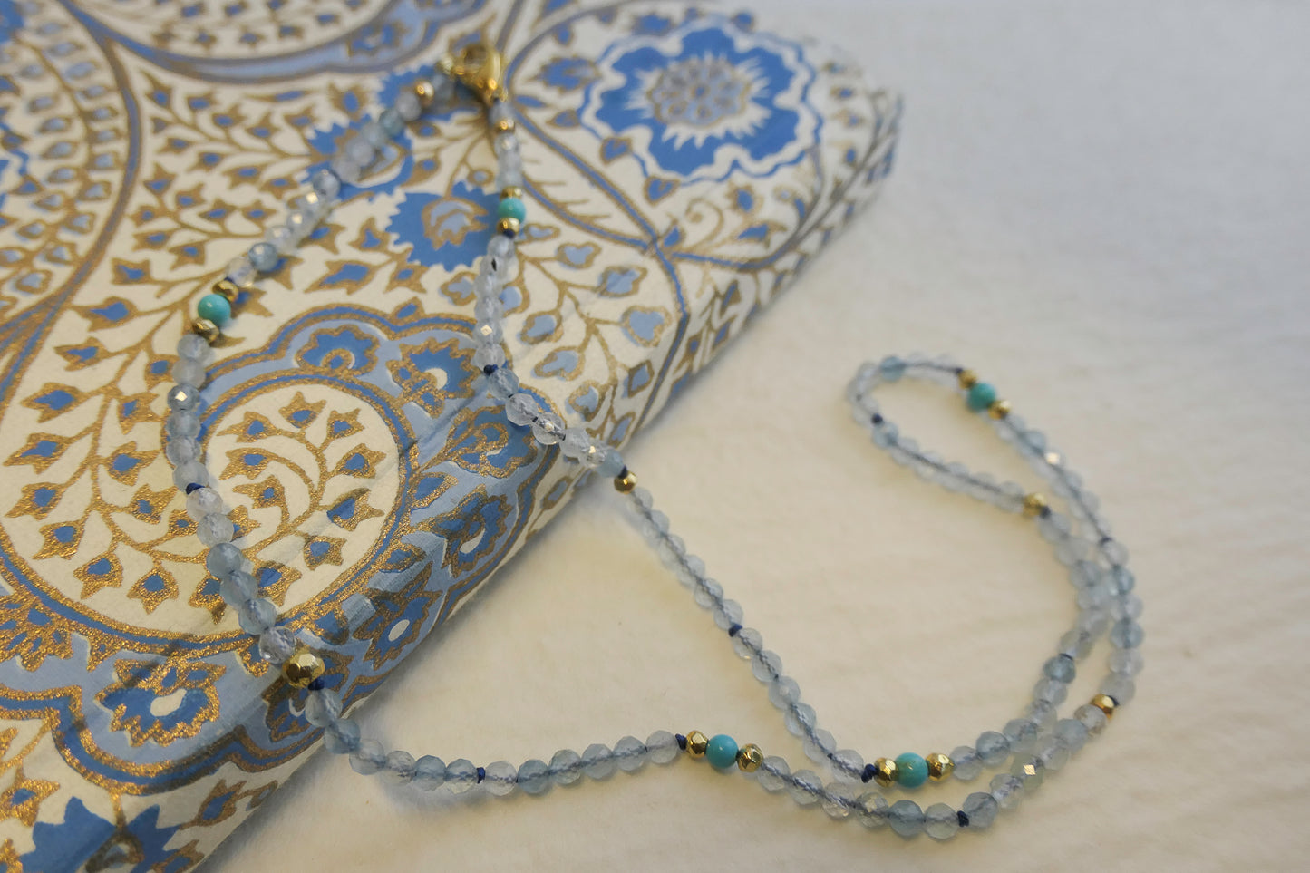 Aquamarine Natural Gemstone Beaded Necklace 42cm