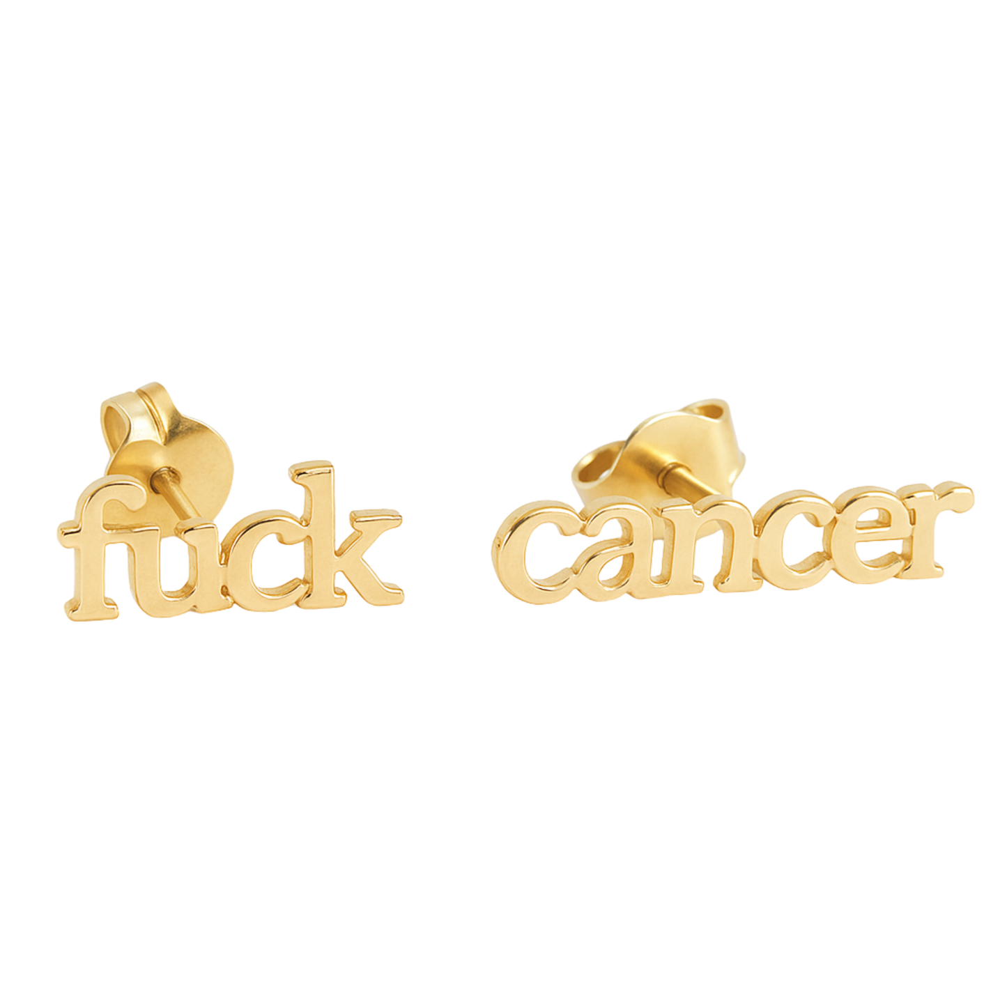 Fuck Cancer Gold Plated Sterling Silver Stud Earrings (Vermeil)