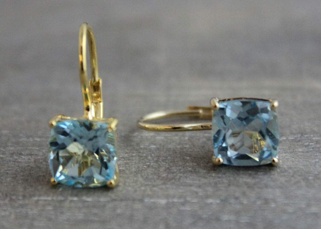 Blue Topaz Gold Vermeil Leverback Earrings