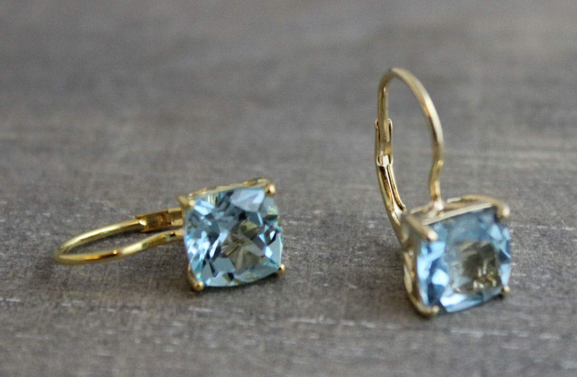 Blue Topaz Gold Vermeil Leverback Earrings