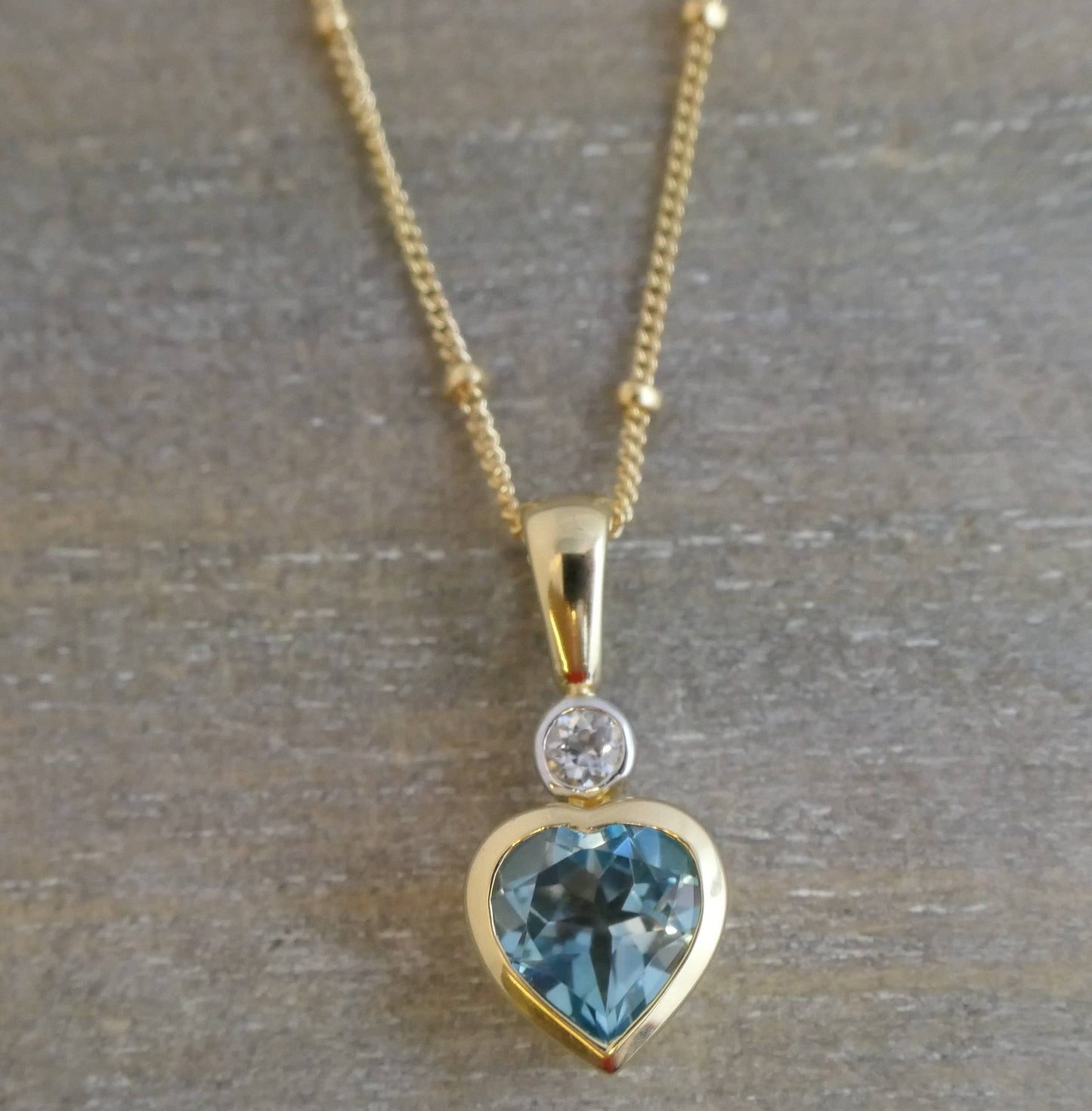 Blue Topaz and Zircon Heart Vermeil Necklace