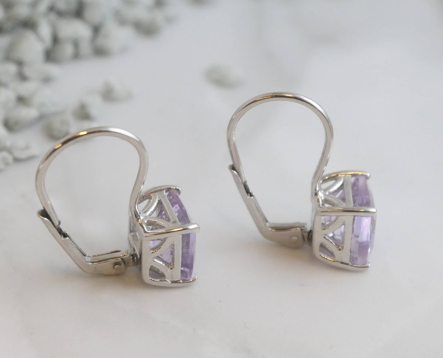 Amethyst Silver Leverback Earrings