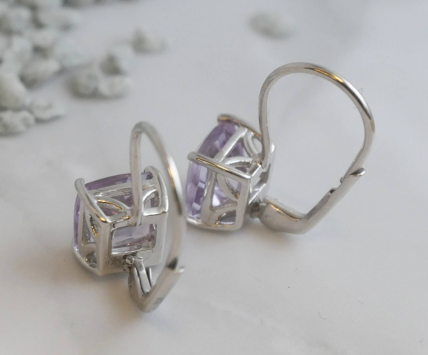 Amethyst Silver Leverback Earrings