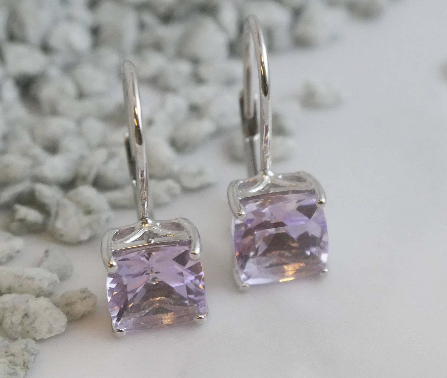 Amethyst Silver Leverback Earrings