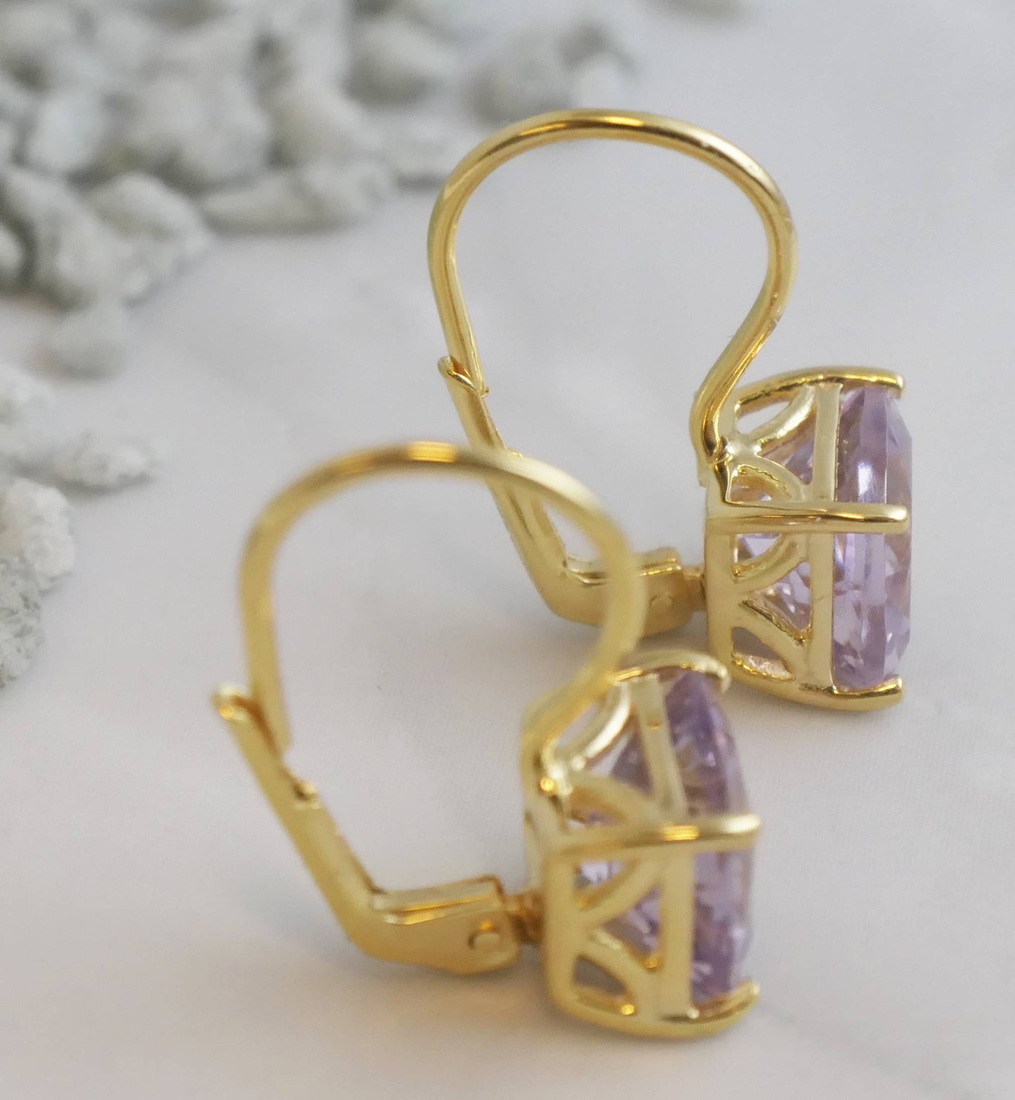 Amethyst Gold Vermeil Leverback Earrings