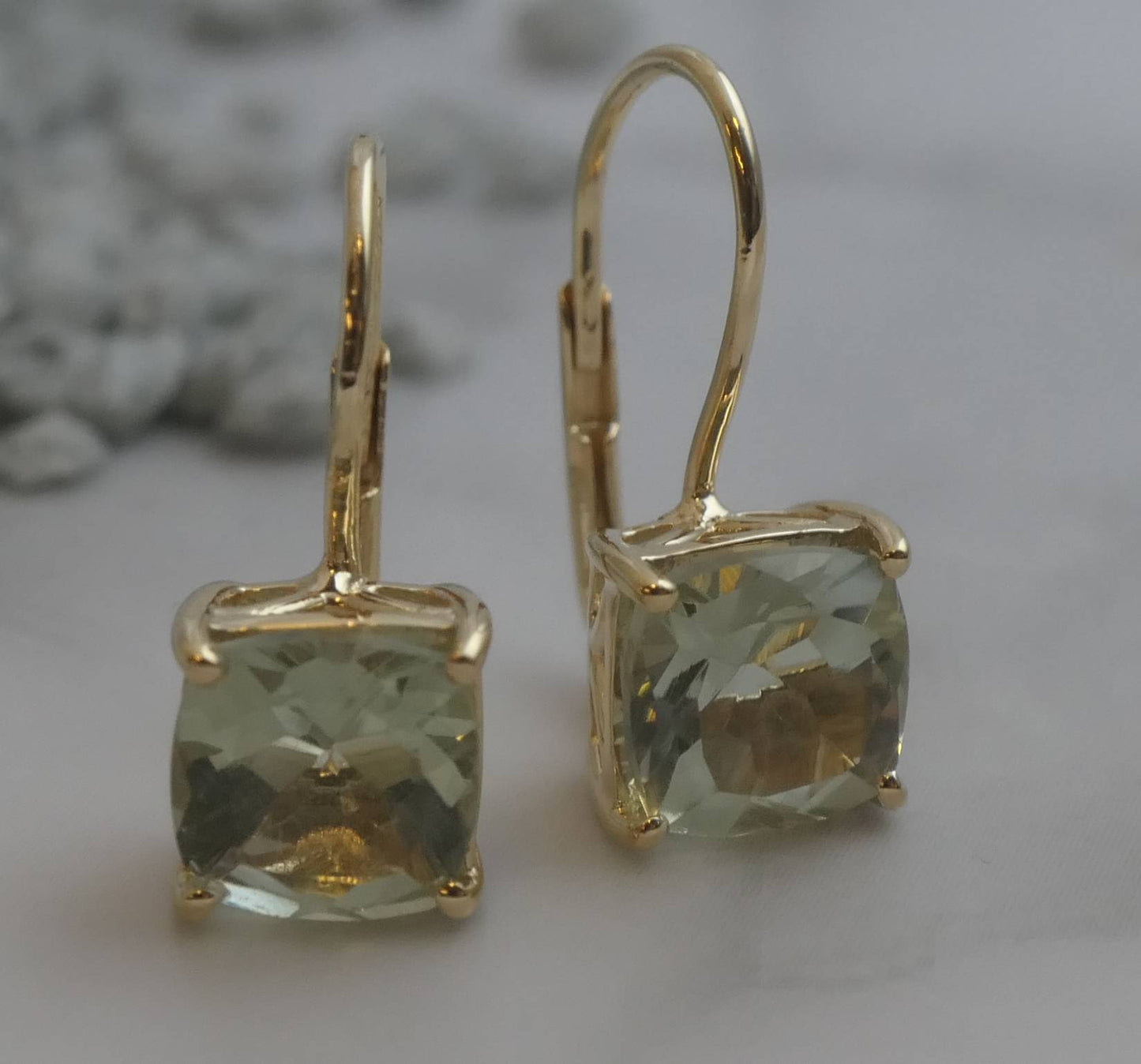 Green Amethyst Gold Vermeil Leverback Earrings