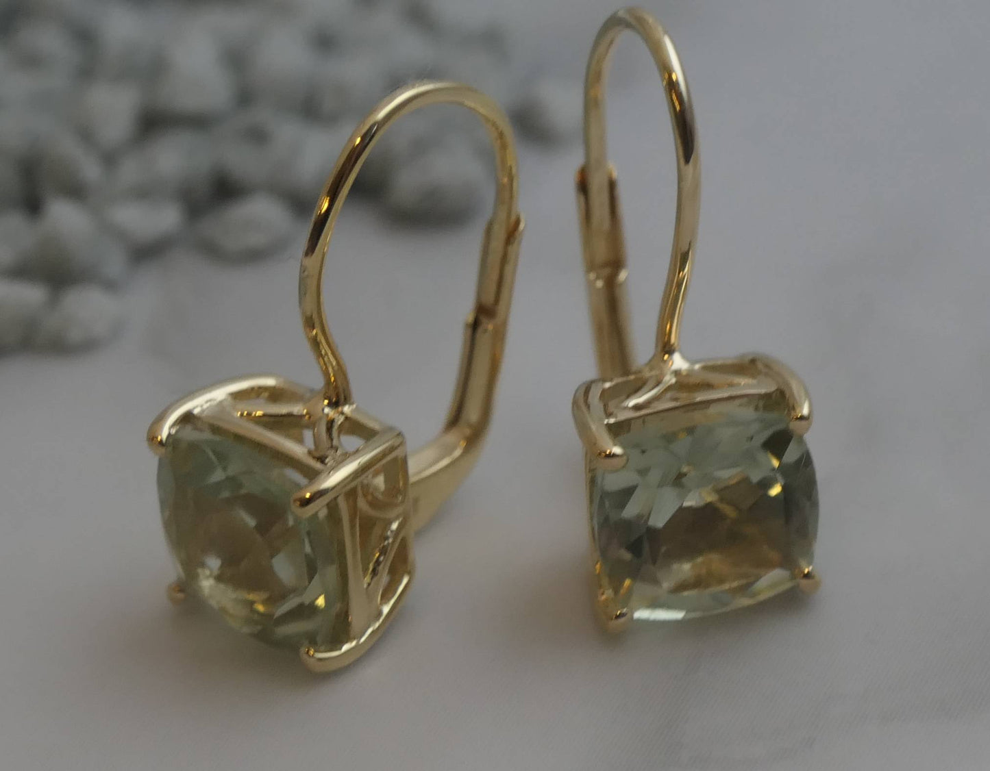 Green Amethyst Gold Vermeil Leverback Earrings