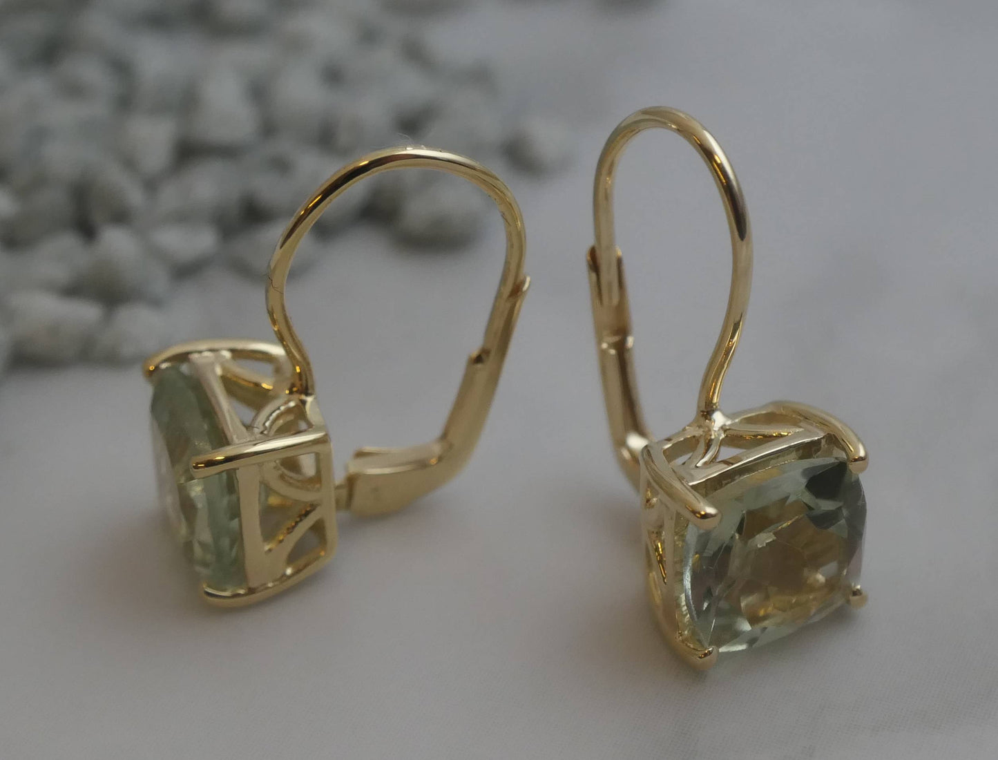 Green Amethyst Gold Vermeil Leverback Earrings