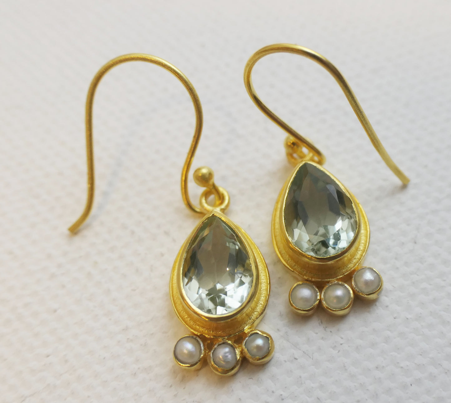 Prasiolite and Cultured Pearl Vermeil Drop Earrings