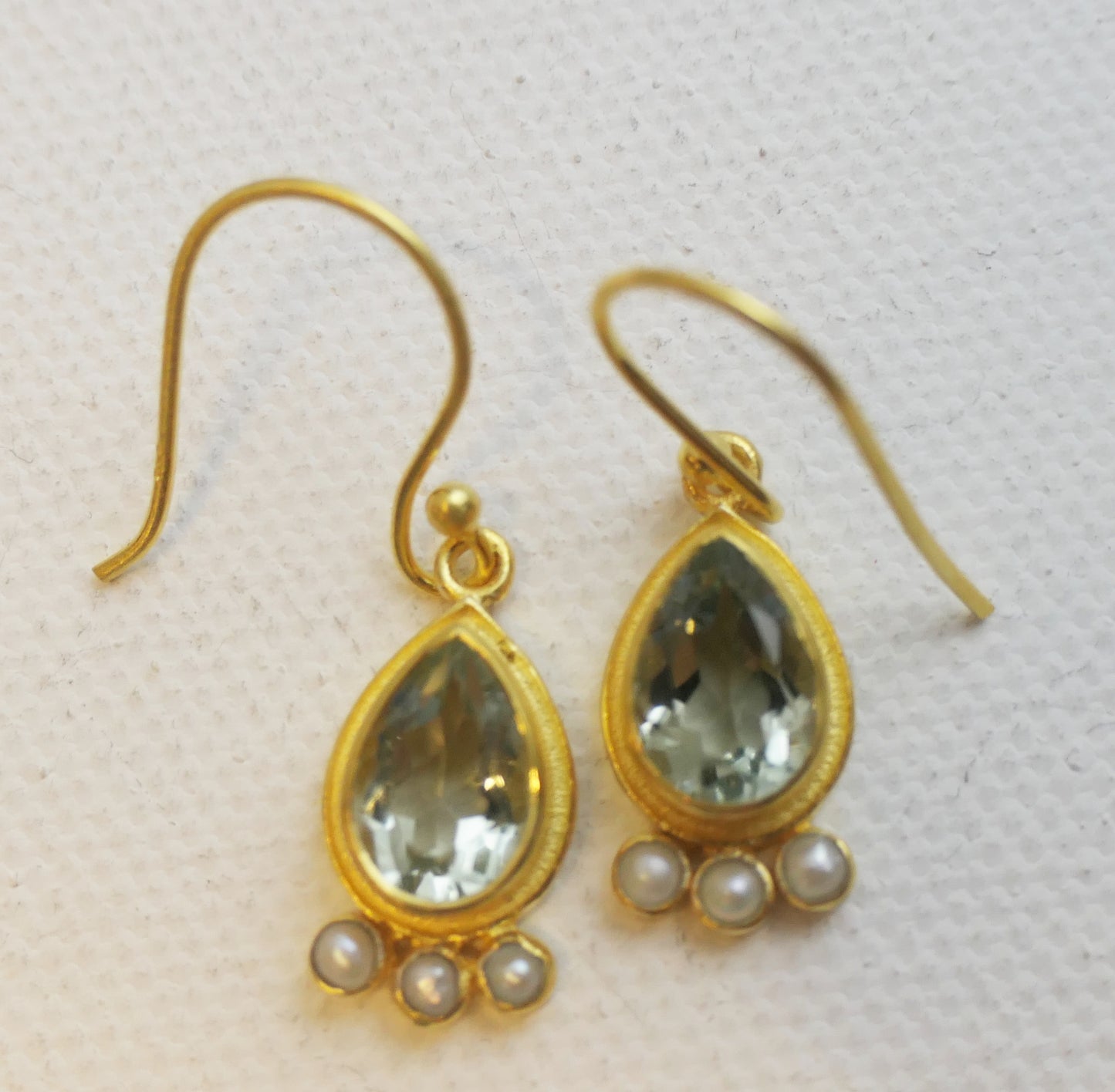 Prasiolite and Cultured Pearl Vermeil Drop Earrings