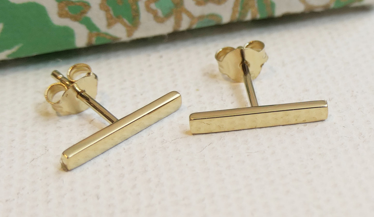 Gold Plated Sterling Silver Stick Linear Bar Stud Earrings