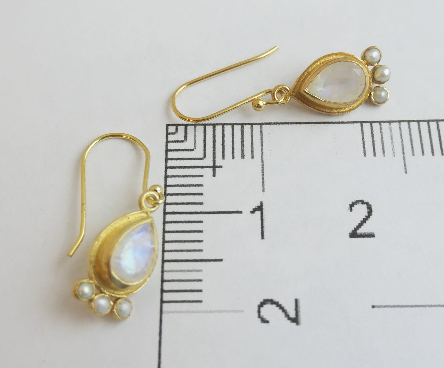 Moonstone and Cultured Pearl Vermeil Drop Earrings