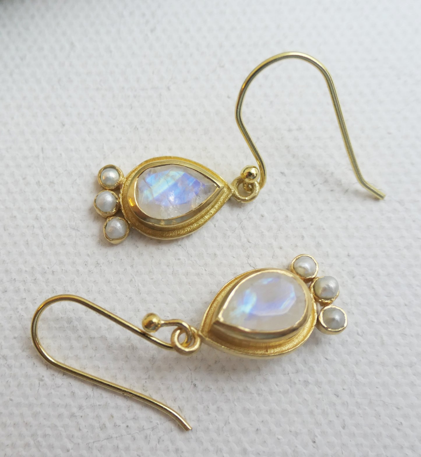 Moonstone and Cultured Pearl Vermeil Drop Earrings