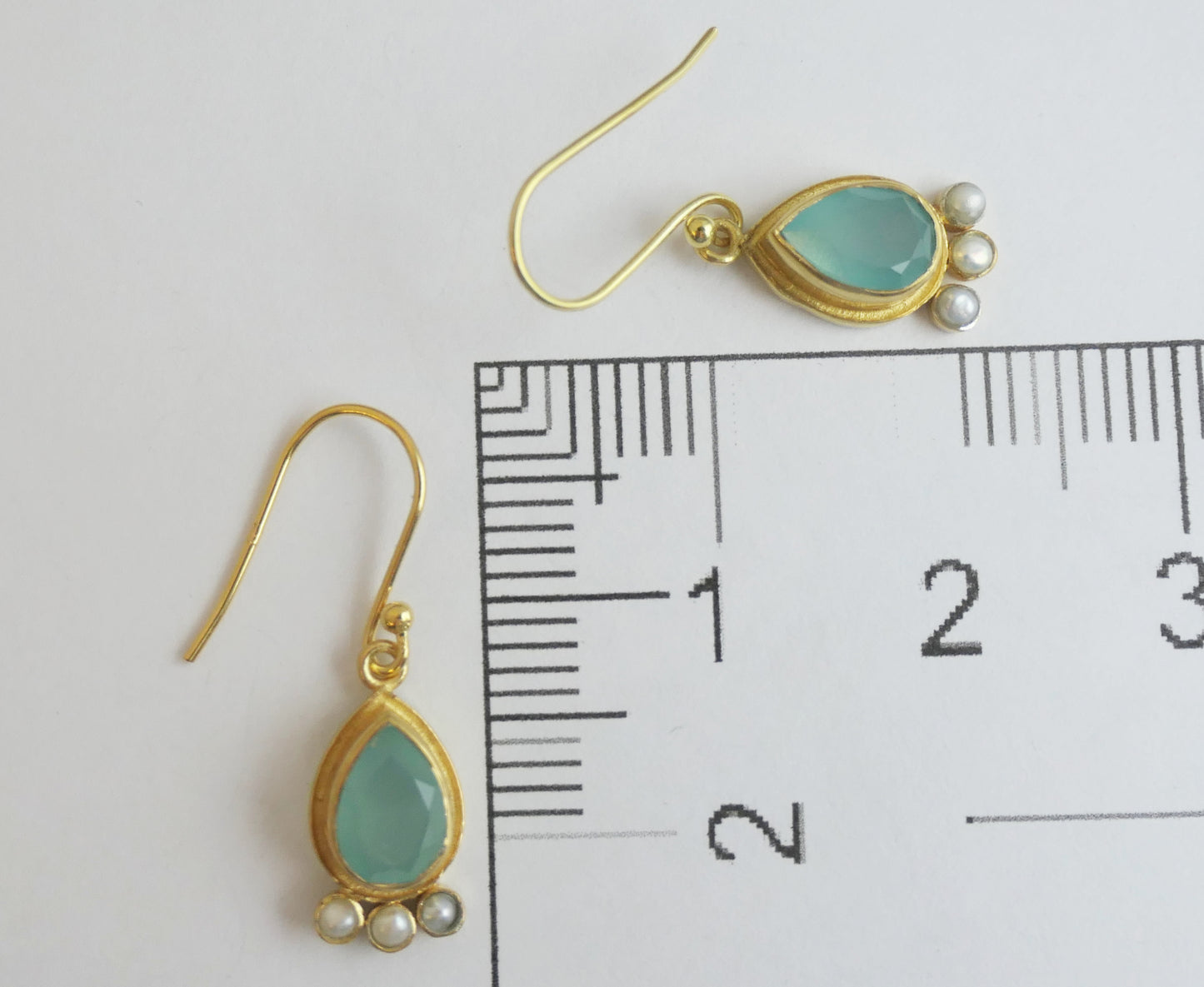 Aqua Chalcedony and Cultured Pearl Vermeil Drop Earrings