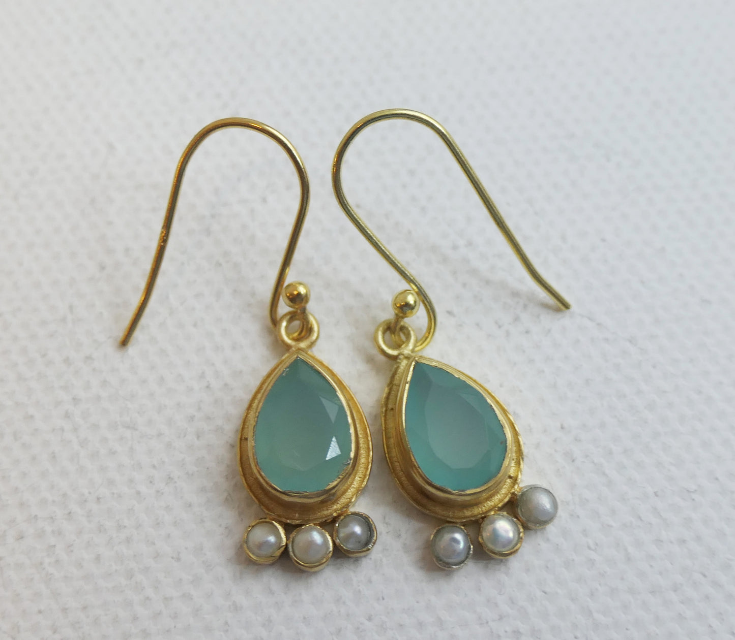 Aqua Chalcedony and Cultured Pearl Vermeil Drop Earrings