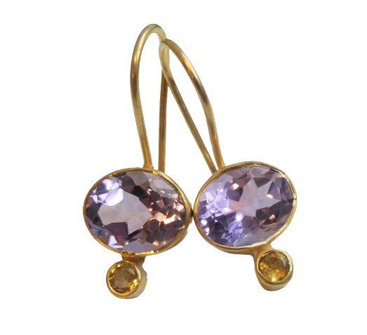 Amethyst and Citrine Vermeil Drop Earrings