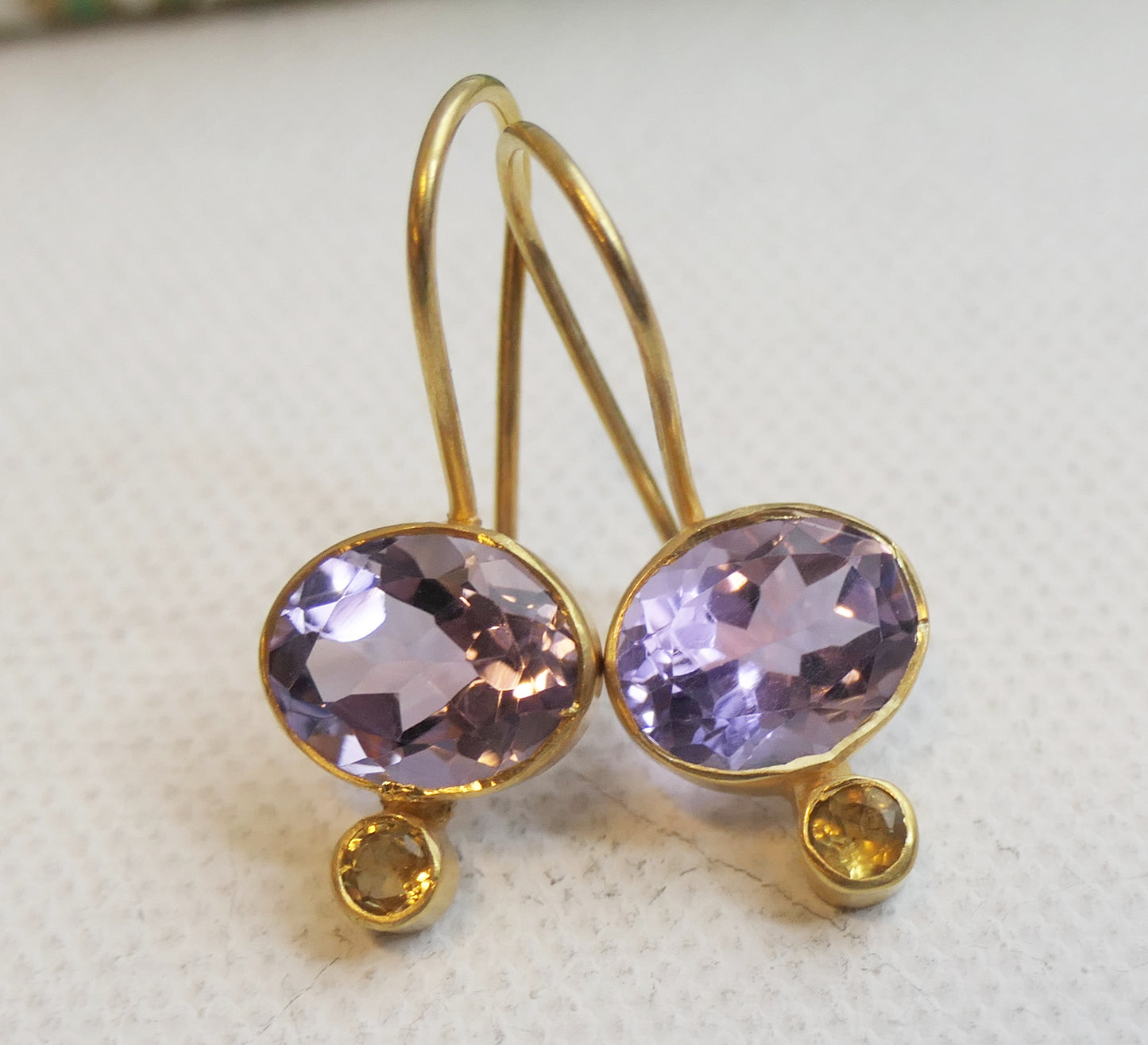 Amethyst and Citrine Vermeil Drop Earrings