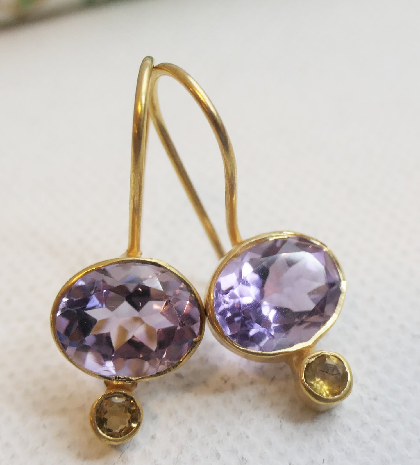 Amethyst and Citrine Vermeil Drop Earrings