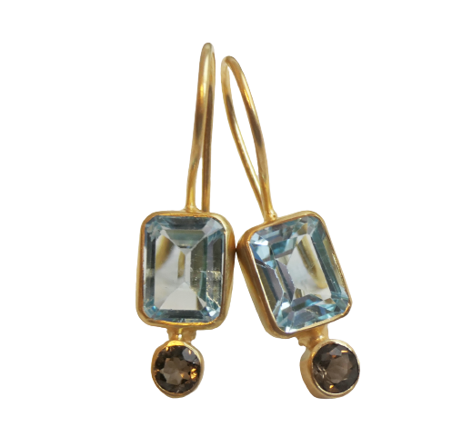 Blue Topaz and Smoky Quartz Vermeil Drop Earrings