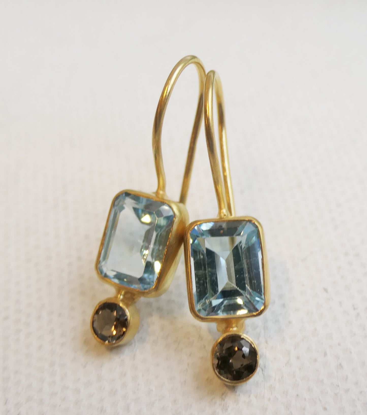 Blue Topaz and Smoky Quartz Vermeil Drop Earrings