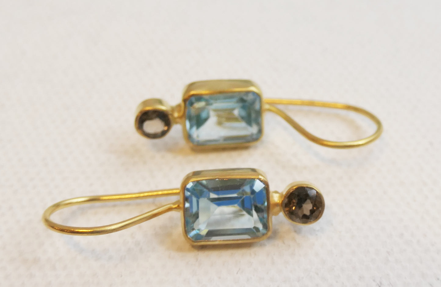 Blue Topaz and Smoky Quartz Vermeil Drop Earrings