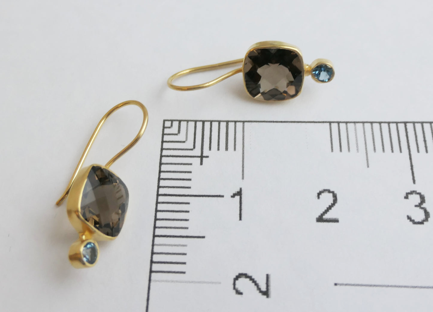 Smoky Quartz and London Blue Topaz Vermeil Drop Earrings